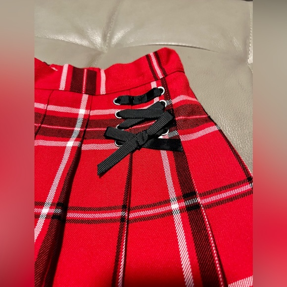 Justice Girls 6/7 Red Plaid School Uniform lace up varsity skirt built in shorts - Picture 2 of 5